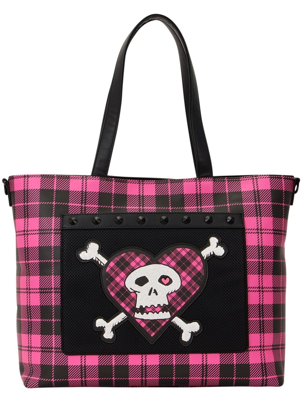 Avril Lavigne Loungefly Pink and Black Plaid Skull-Heart Tote
